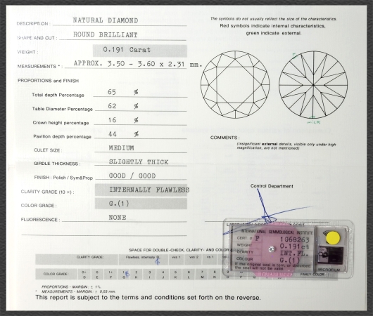 Diamant Anhänger 0,191ct, Lupenrein, IGI Zertifikat